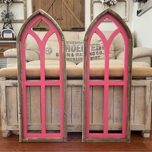 Rustic Chic Pink Modern Farmhouse Cathedral Arch Wood Wall Decor Set Of Two.